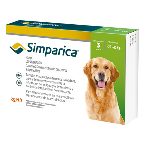 Simparica - Antiparasitario 80 Mg Perros de 20 A 40 Kg
